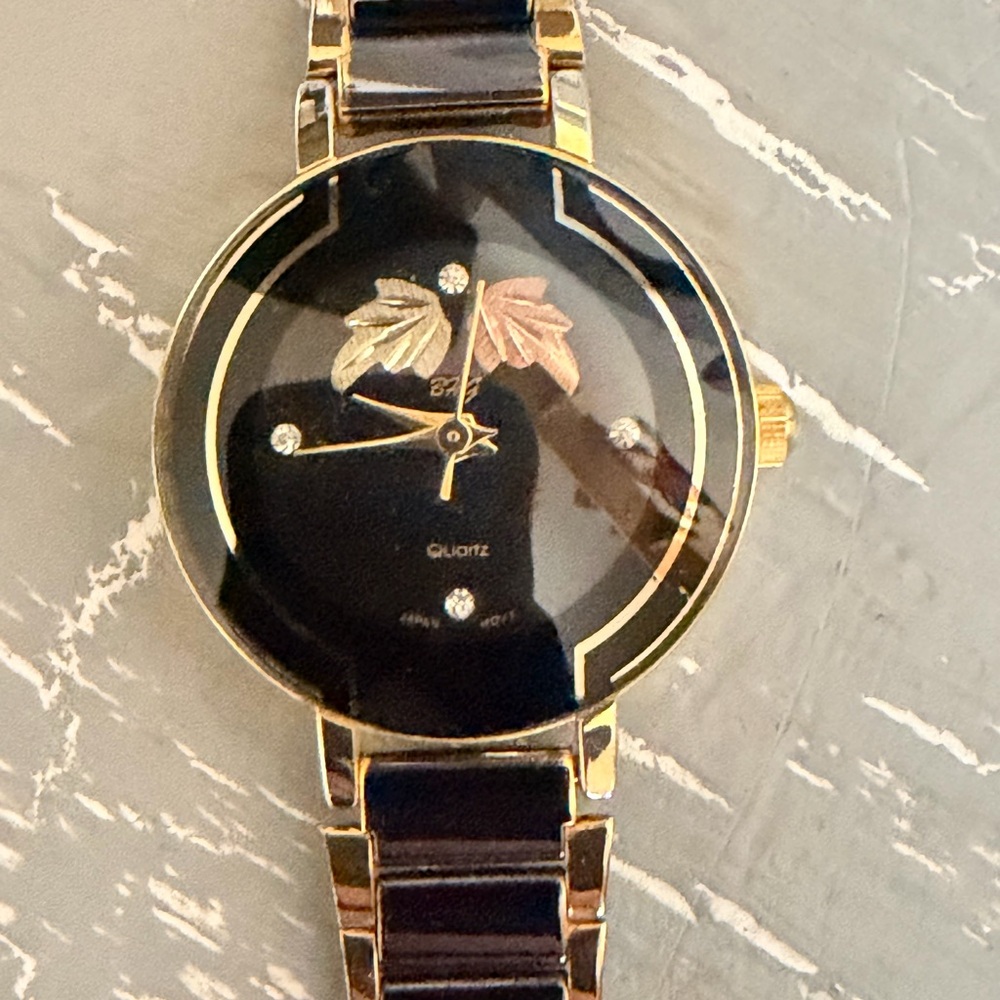 Black Hills Gold and Diamond Gold-Tone Black Dial Ladies Watch